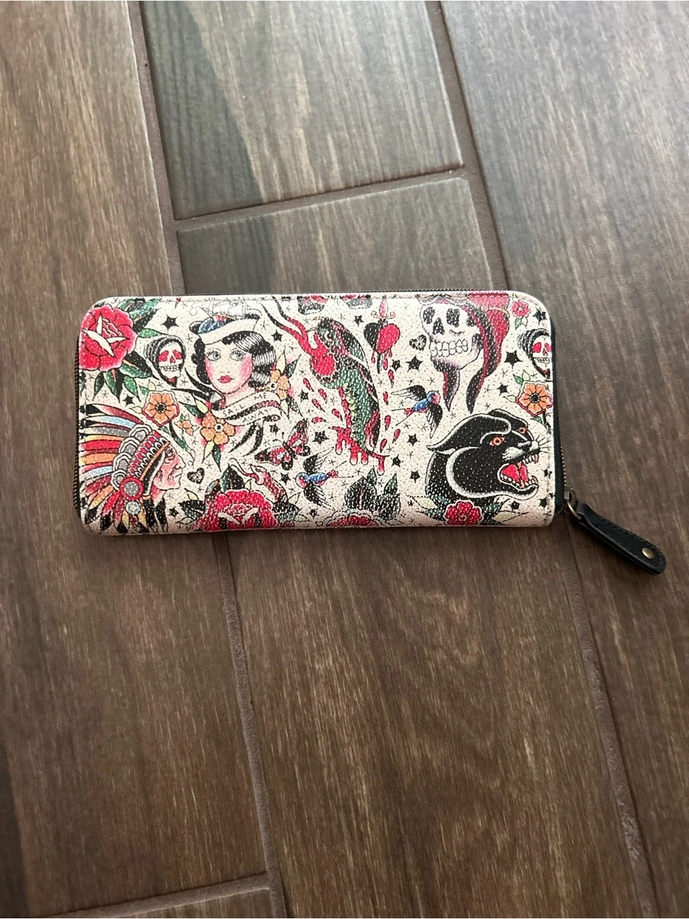 Loungefly Classic Sailor Tattoo Printed Pebbled Wallet in Tan/Multi